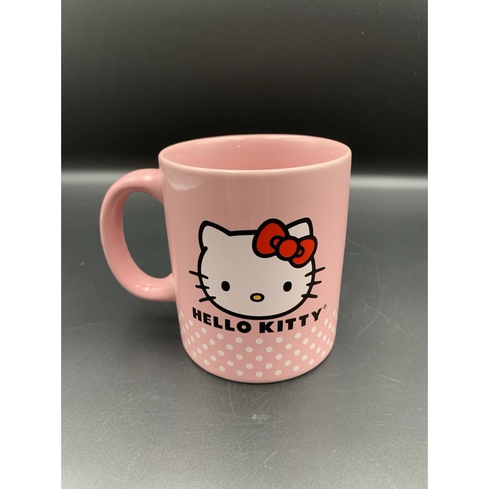 Hello Kitty Sanrio 2011 Pink & White Polka Dot 12oz Ceramic Mug Cup - Picture 2 of 7